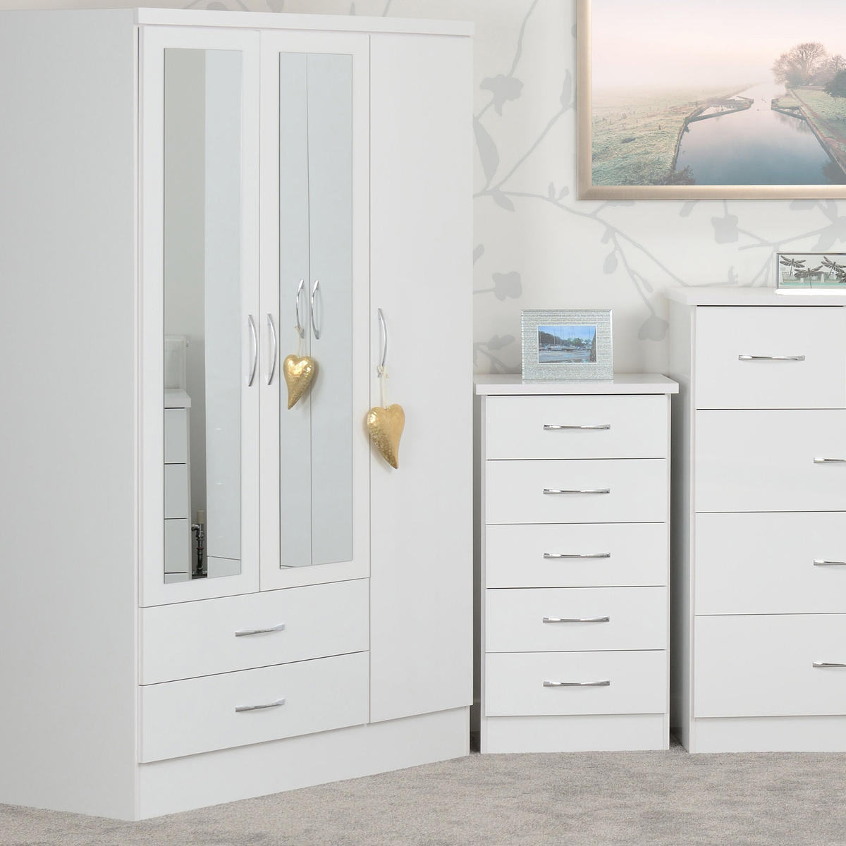 Nevada 3 Door 2 Drawer Wardrobe - White Gloss