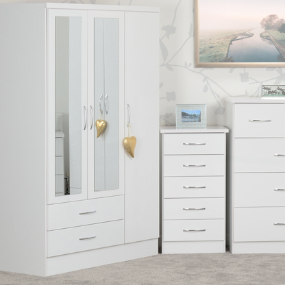 Nevada 3 Door 2 Drawer Wardrobe - White Gloss