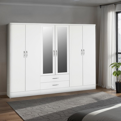 Nevada 6 Door 2 Drawer Wardrobe - White Gloss
