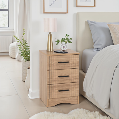 Tessa 3 Drawer Bedside – Natural Oak Effect Storage