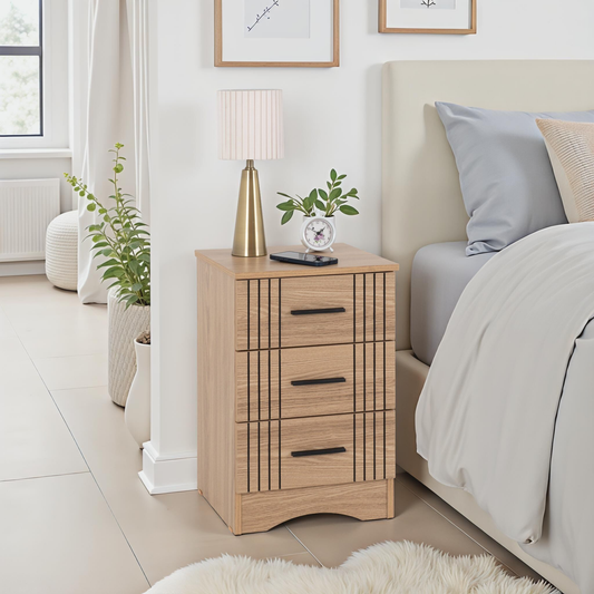Tessa 3 Drawer Bedside – Natural Oak Effect Storage