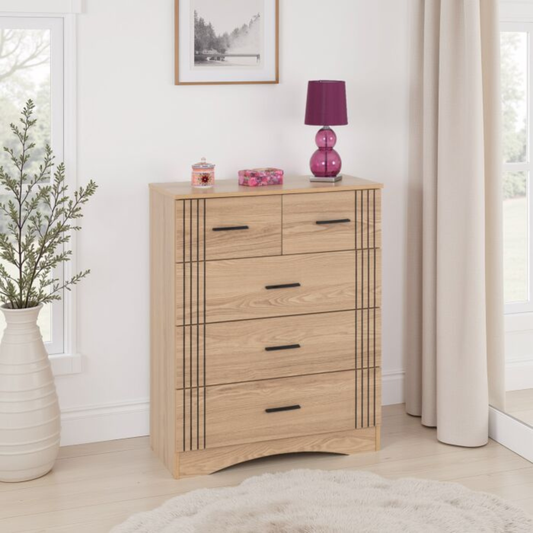 Tessa 3+2 Drawer Chest - Natural Oak Effect Storage