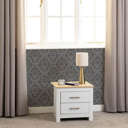 Portland 2 Drawer Bedside – White/Oak Effect Storage