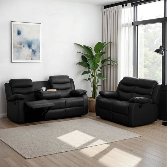 Roma 3+2 Recliner Suite - Black Faux Leather