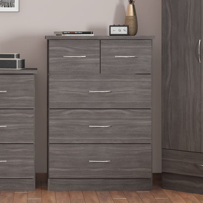 Nevada 3+2 Drawer Chest - Black Wood Grain