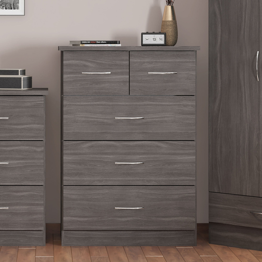 Nevada 3+2 Drawer Chest - Black Wood Grain