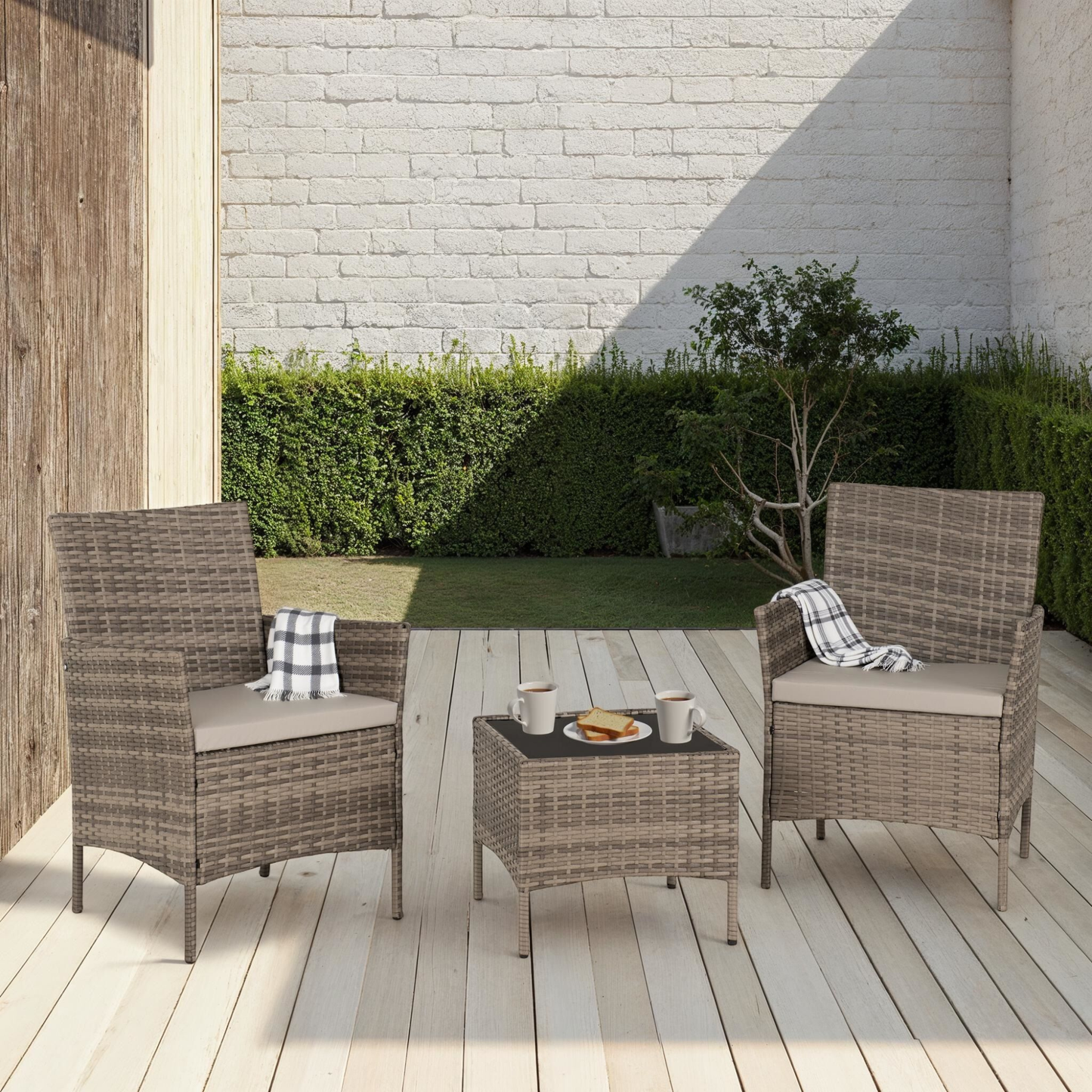 Willow 3Pc Garden Set - Grey Rattan & Grey Fabric