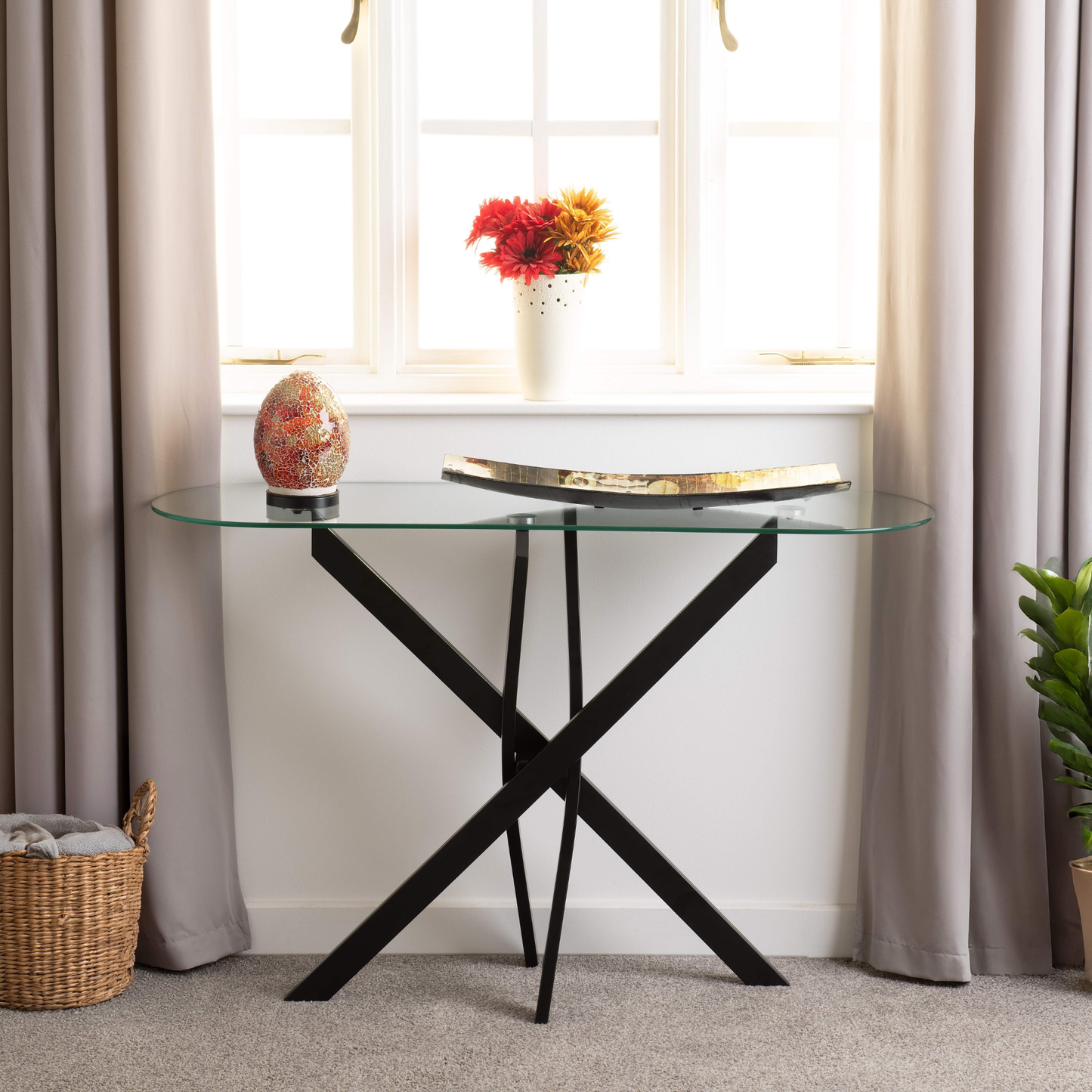 Sheldon Console Table - Clear Glass & Black