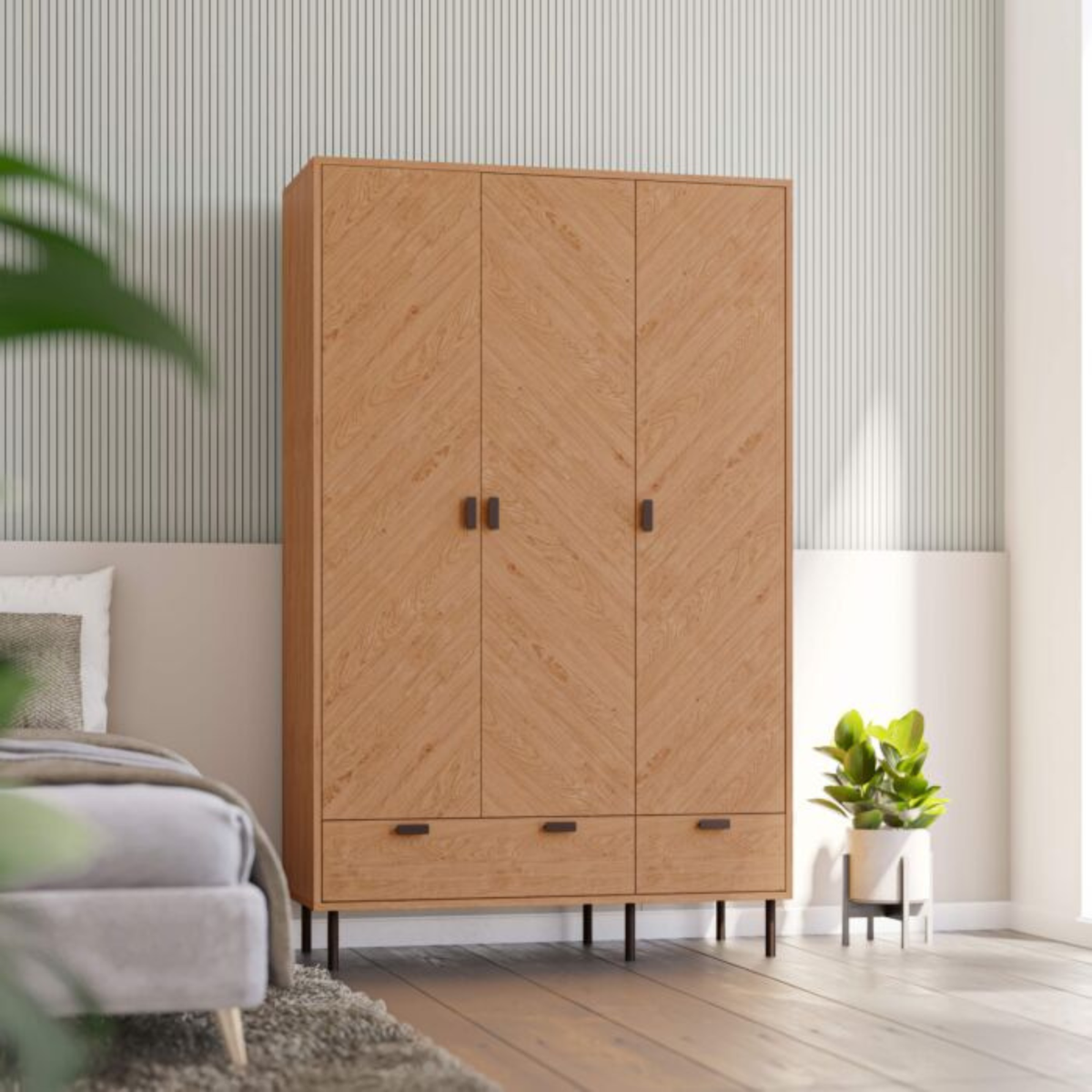Leon 3 Door 2 Drawer Wardrobe – Medium Oak Effect