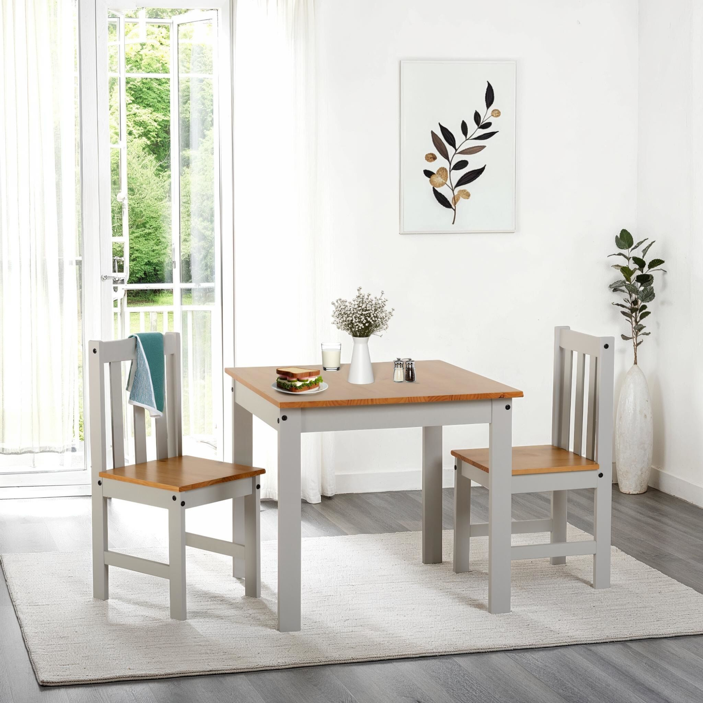 Ludlow 1+2 Dining Set - Light Grey/Oak Effect