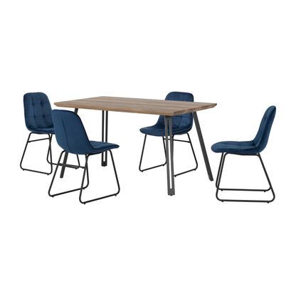 Quebec Straight & Lukas Dining Set - Oak Effect/Sapphire Velvet