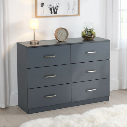 Dakota 6 Drawer Chest – Dark Grey, Spacious Bedroom Storage