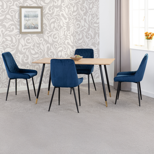 Hamilton & Avery Medium Dining Set (4 Chairs) - Oak/Sapphire Blue Velvet