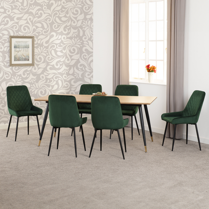Hamilton & Avery Large Dining Set (6 Chairs) - Oak/Emerald Green Velvet