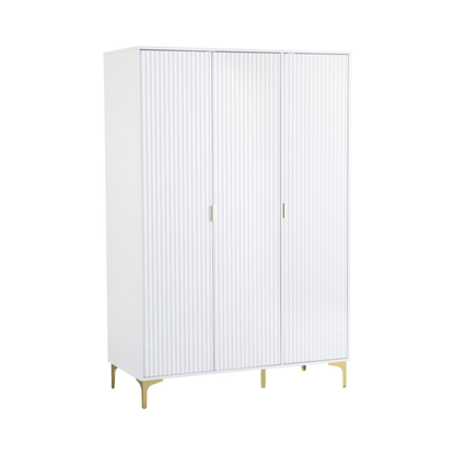 Miami 3 Door Wardrobe – White & Gold, Dual Storage