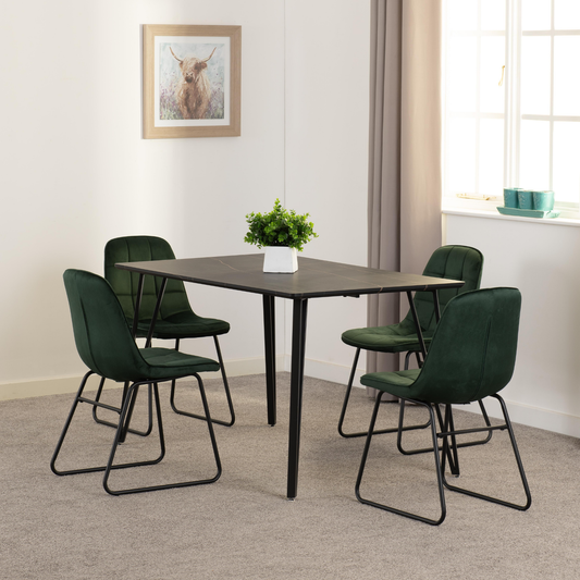 Marlow & Lukas Dining Set - Black Marble/Emerald Velvet
