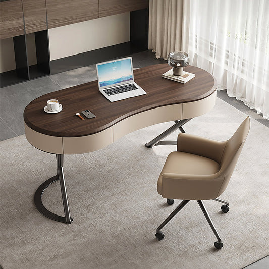 Chika Modern Office Desk For Home, Curved Office Desk, Wood