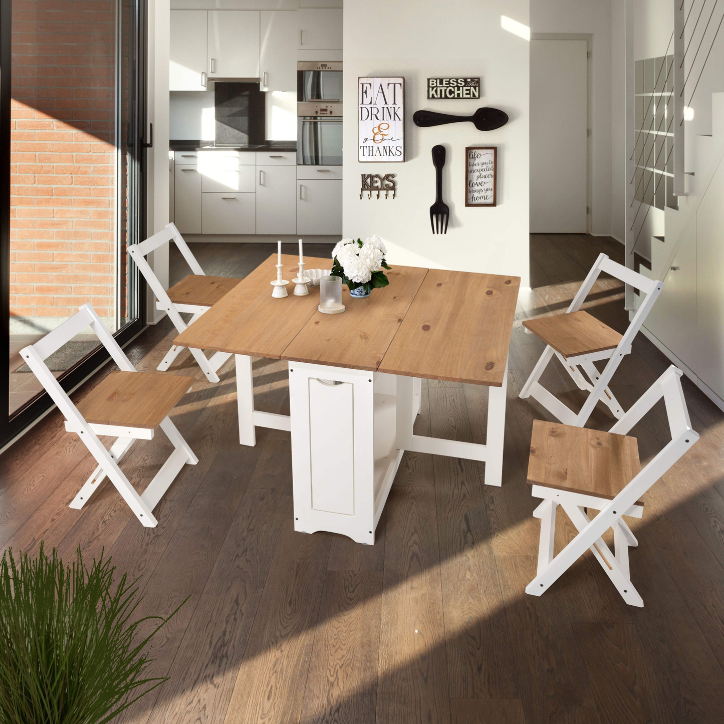 Santos Butterfly Dining Set - White/Pine (4 Chairs)