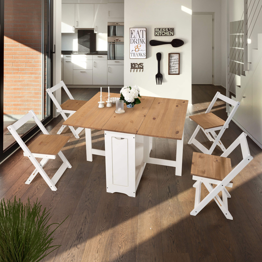 Santos Butterfly Dining Set - White/Pine (4 Chairs)