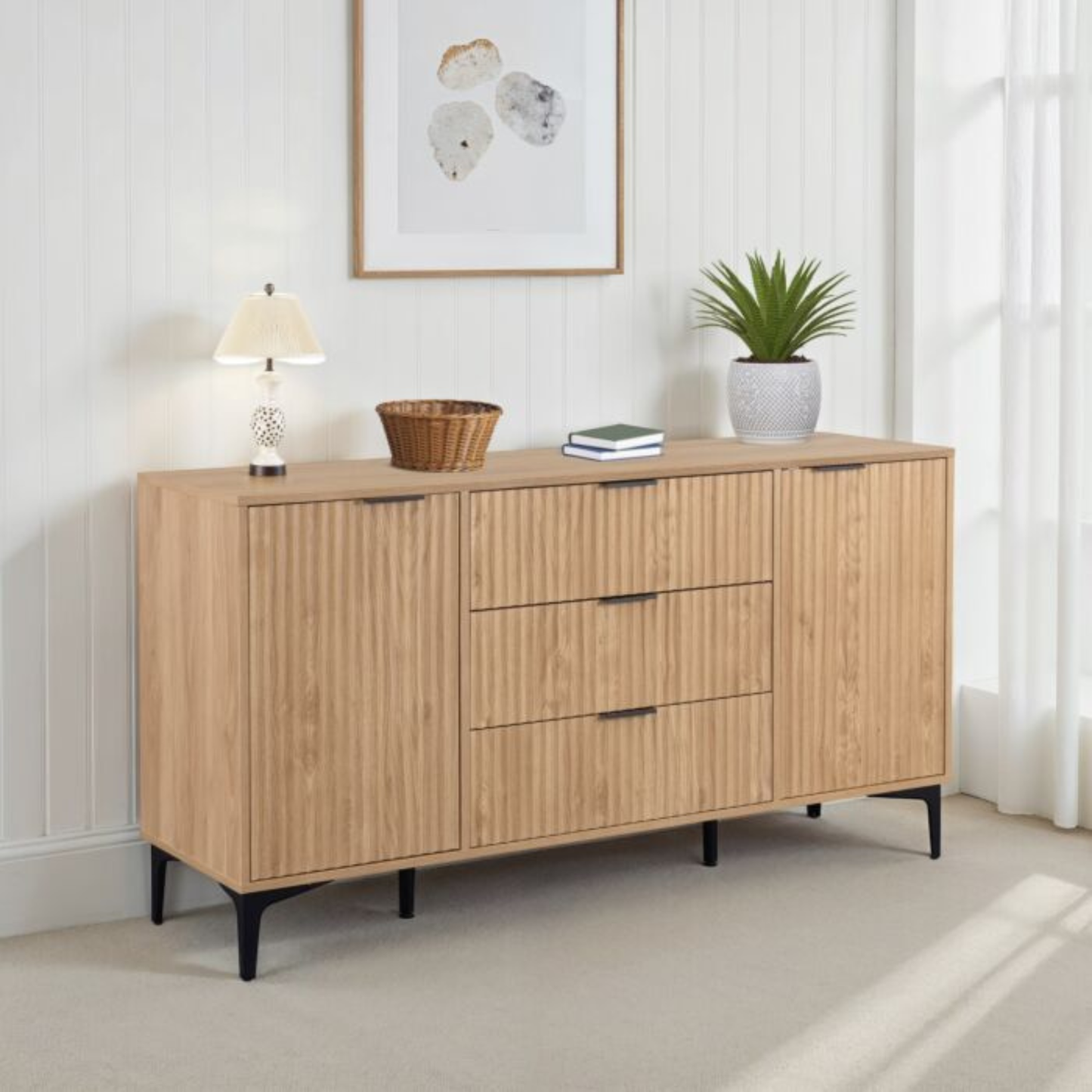 Miami 2 Door 3 Drawer Sideboard – Oak Effect/Black