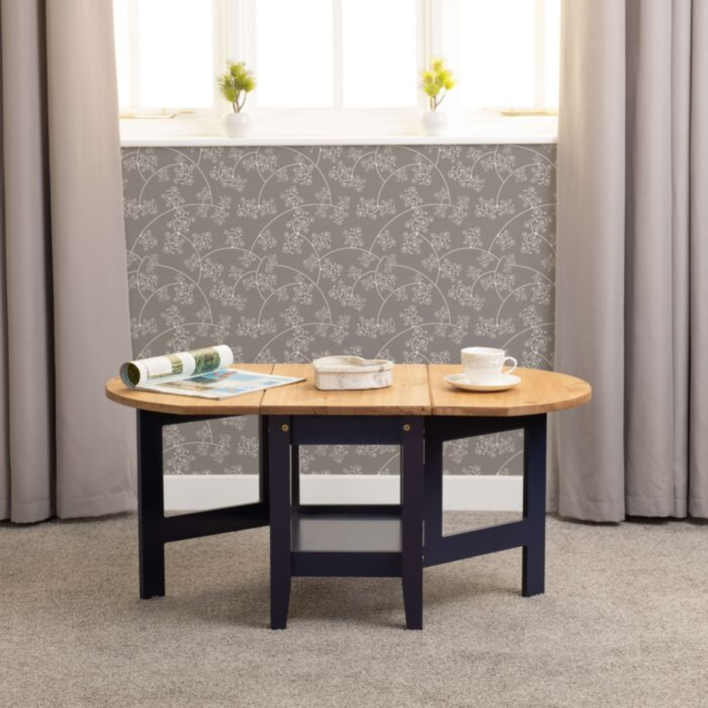 Santos Drop Leaf Coffee Table - Navy Blue Distressed Waxed Pine