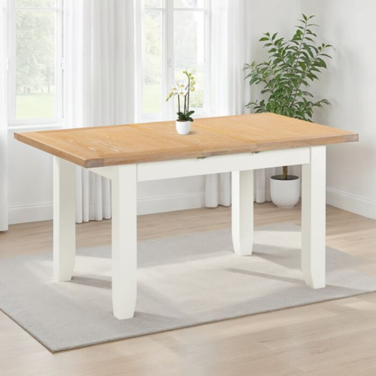 Windsor Extending Dining Table in Ivory & Oak – 120–150cm