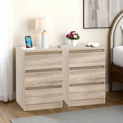 Malvern 3 Drawer Bedside x2 – Sonoma Oak Effect Storage