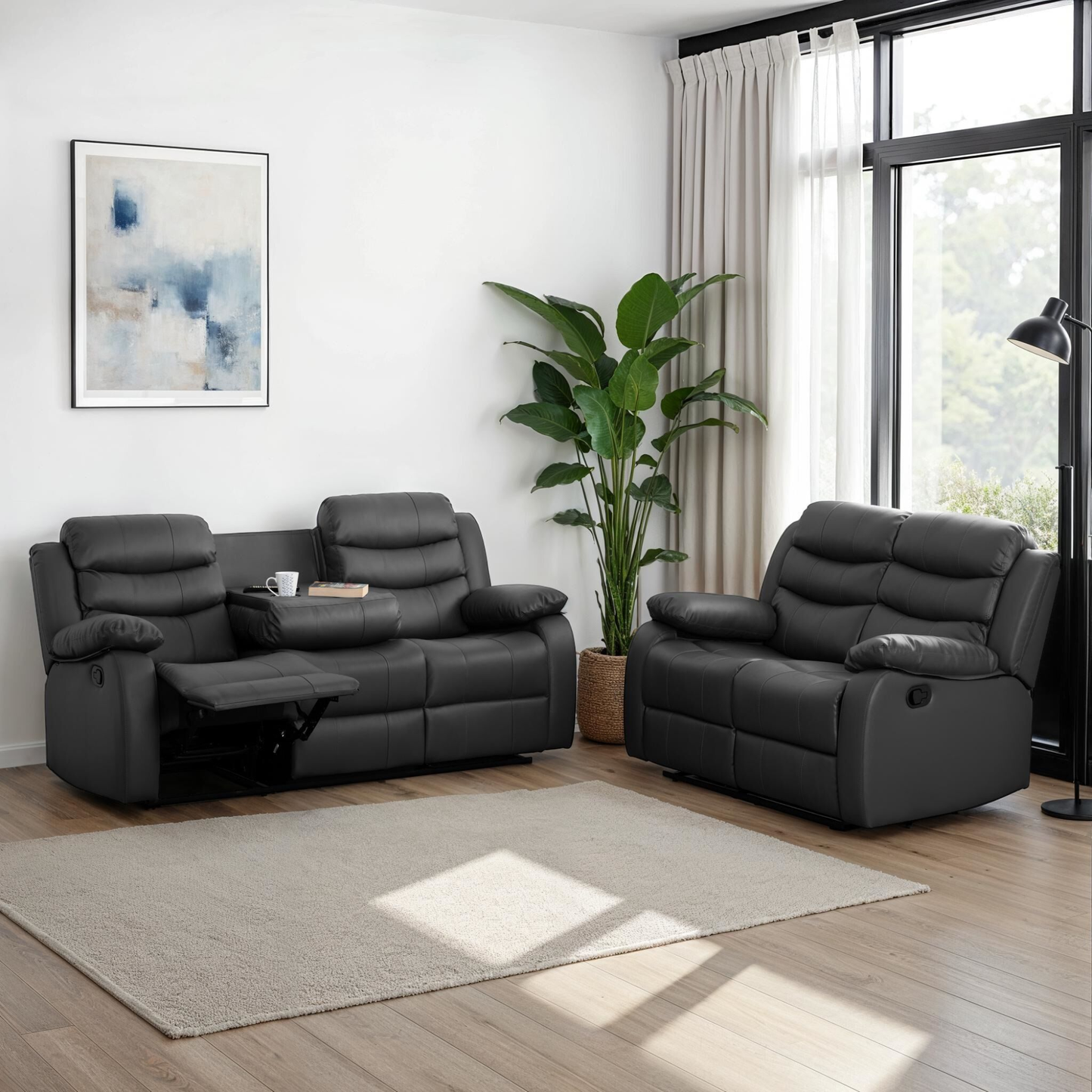 Roma 3+2 Recliner Suite - Grey Faux Leather