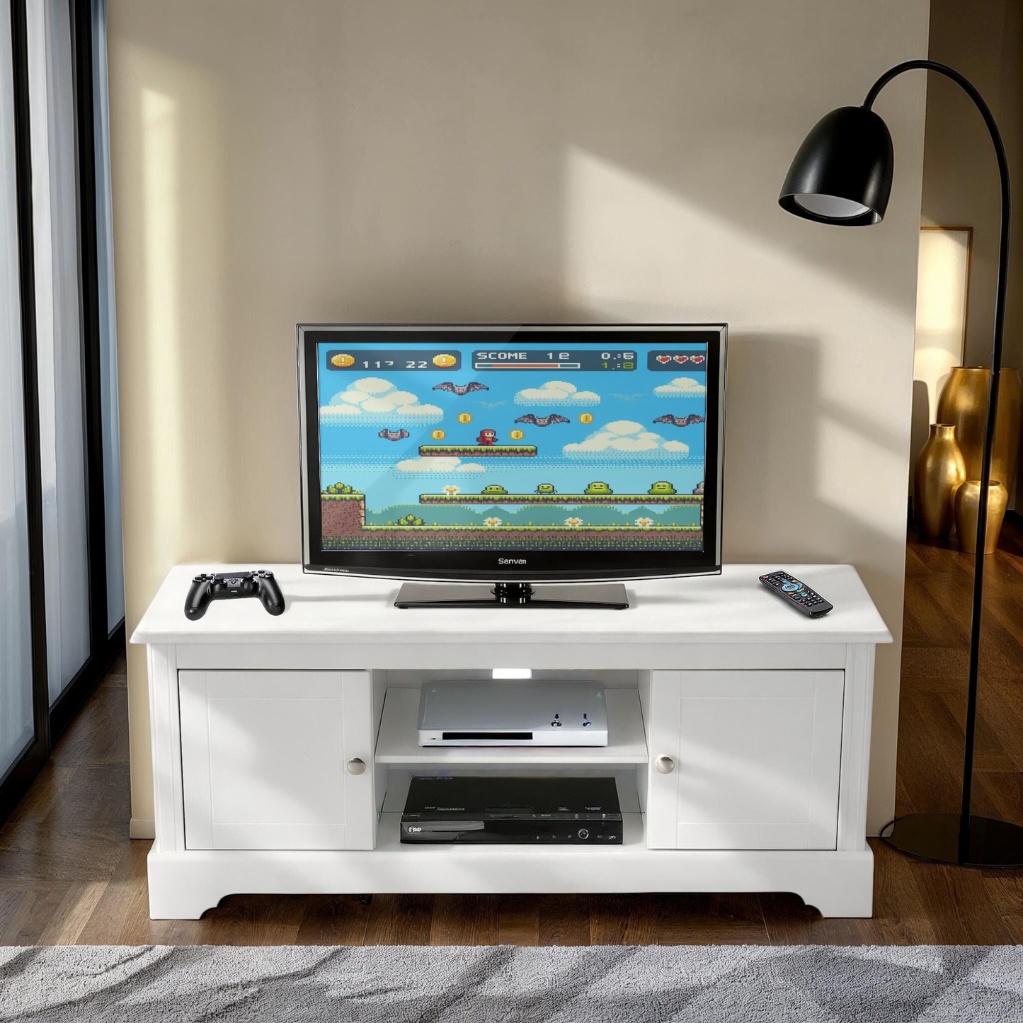 Stratford 2 Door TV Unit - White - MDF & Pine
