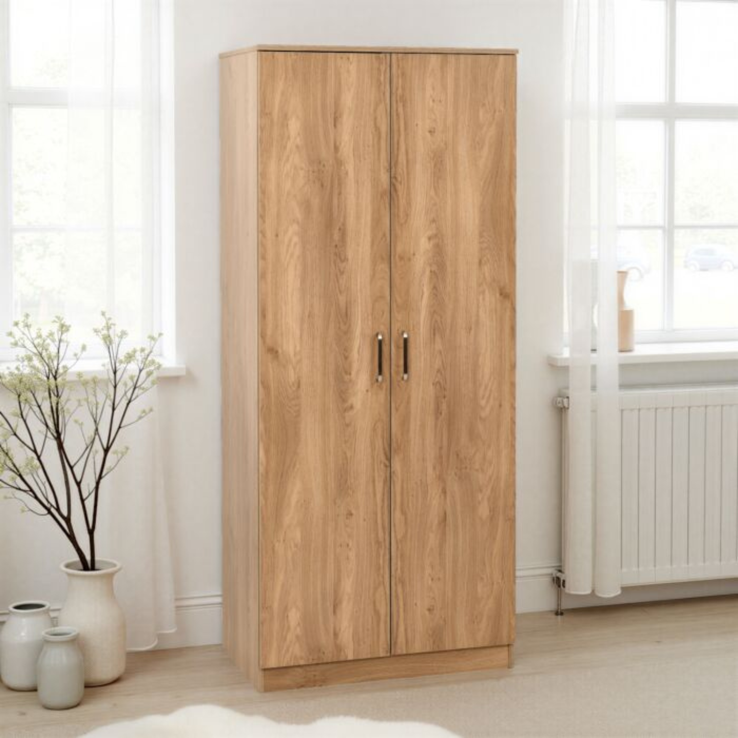Dakota 2 Door Wardrobe – Oak Effect | Compact Hanging Storage