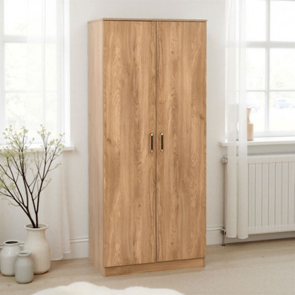 Dakota 2 Door Wardrobe – Oak Effect | Compact Hanging Storage