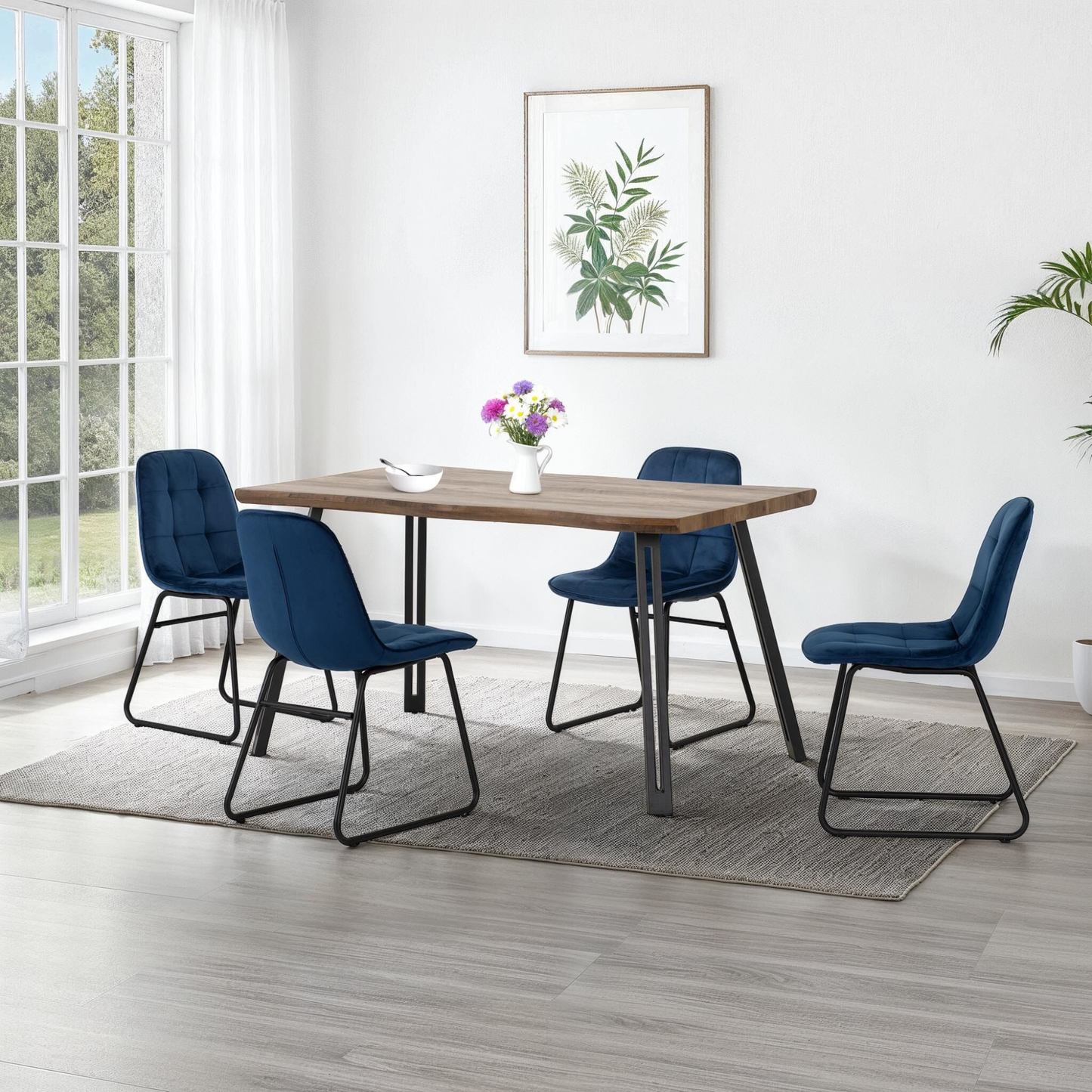 Quebec Wave & Lukas Dining Set - Oak Effect/Sapphire Velvet