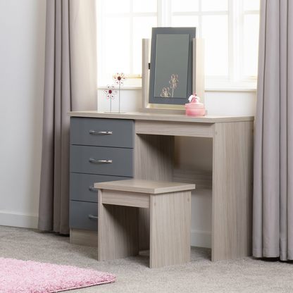 Nevada Dressing Table Set - Grey Gloss/Light Oak Effect Veneer
