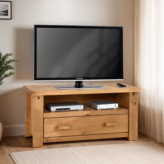 Tortilla TV Unit - Distressed Waxed Pine - Plywood & Pine