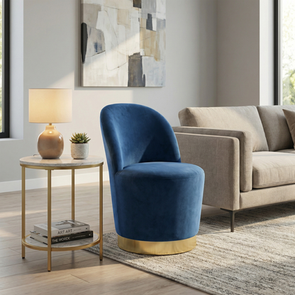 Loretta Barrel Chair - Midnight Blue Velvet Accent Chair