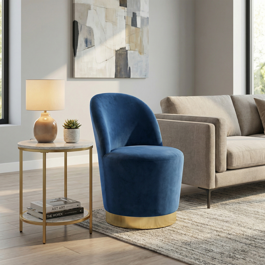 Loretta Barrel Chair - Midnight Blue Velvet Accent Chair