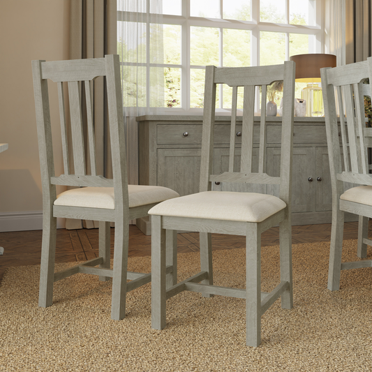 Bowood Pair of Fabric Seat Dining Chairs – Solid Wood Limewash