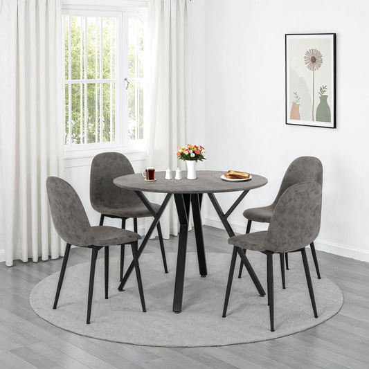 Athens Round Dining Set with 4 Chairs - Concrete Effect