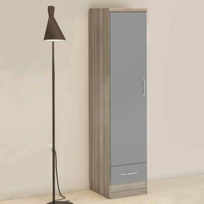 Nevada 1 Door 1 Drawer Wardrobe – Grey Gloss & Oak