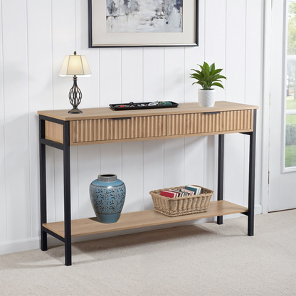 Miami 2 Drawer Console Table - Oak Effect & Black
