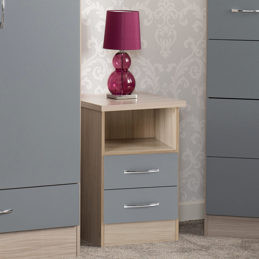 Nevada 2 Drawer Bedside – Grey Gloss/Light Oak Effect