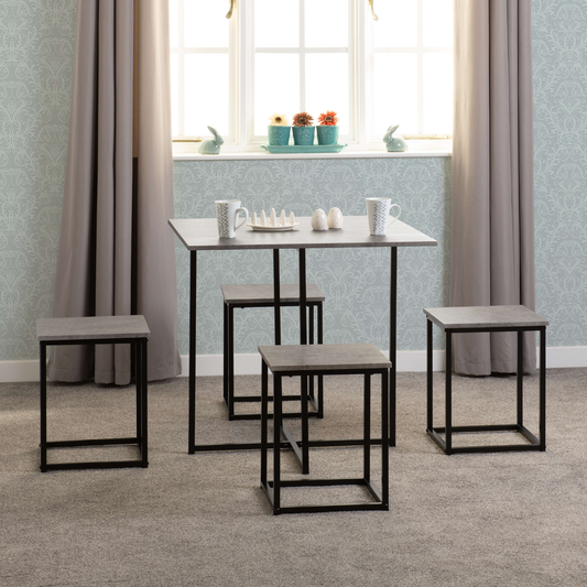 Kent 1+4 Stowaway Dining Set - Stone Effect/Black