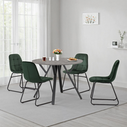 Athens Round Dining Set with 4 Lukas Chairs - Concrete & Emerald Velvet
