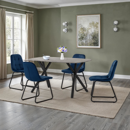 Athens Dining Set with 4 Lukas Chairs - Concrete & Sapphire Velvet