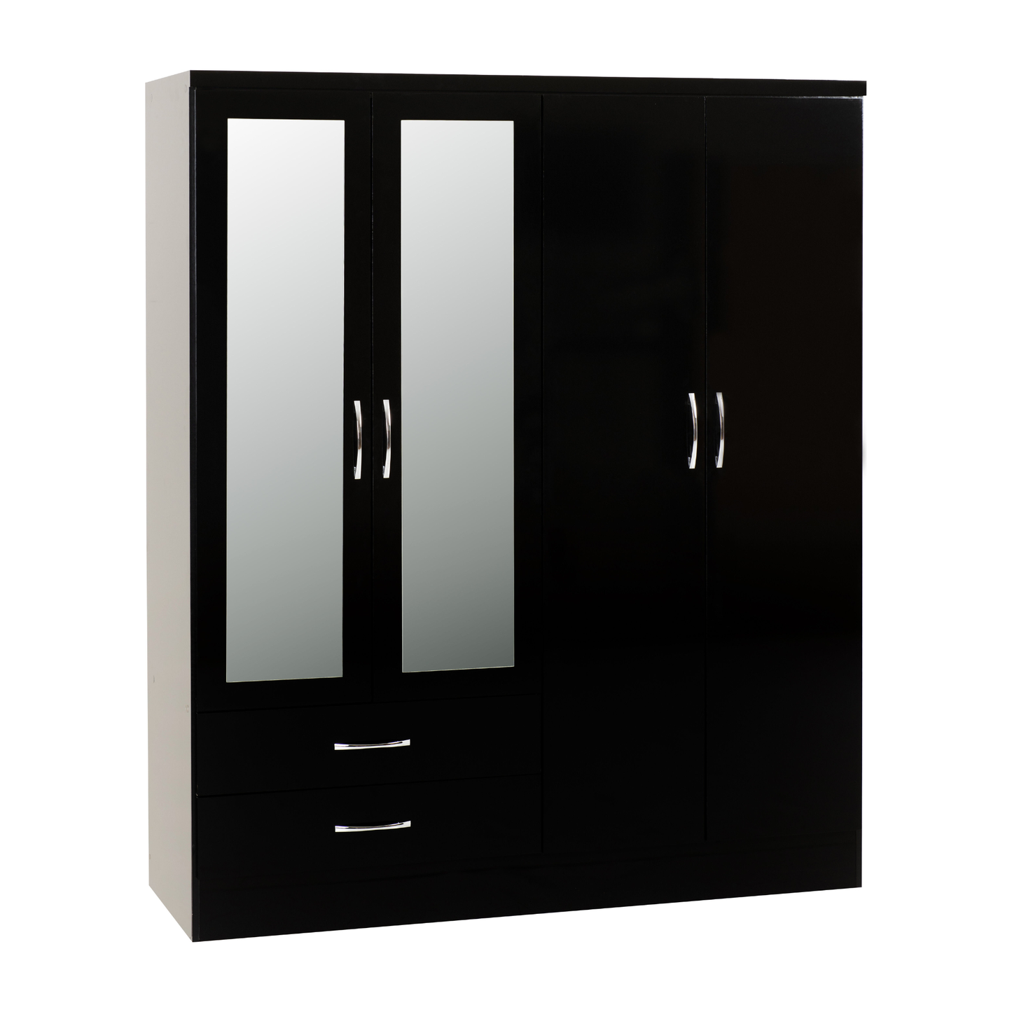 Nevada 4 Door 2 Drawer Wardrobe - Black Gloss