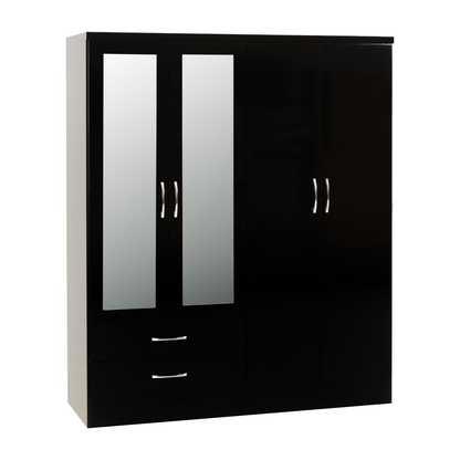 Nevada 4 Door 2 Drawer Wardrobe - Black Gloss