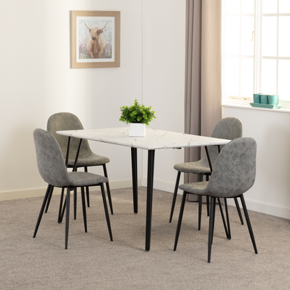 Marlow & Athens Dining Set (4 Chairs) - White Marble/Grey PU