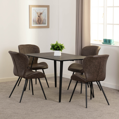 Marlow & Quebec Dining Set – Black Marble & Brown Faux Leather
