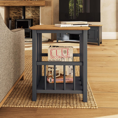 Taberno Graphite Blue Magazine Rack & Turntable Stand – Oak