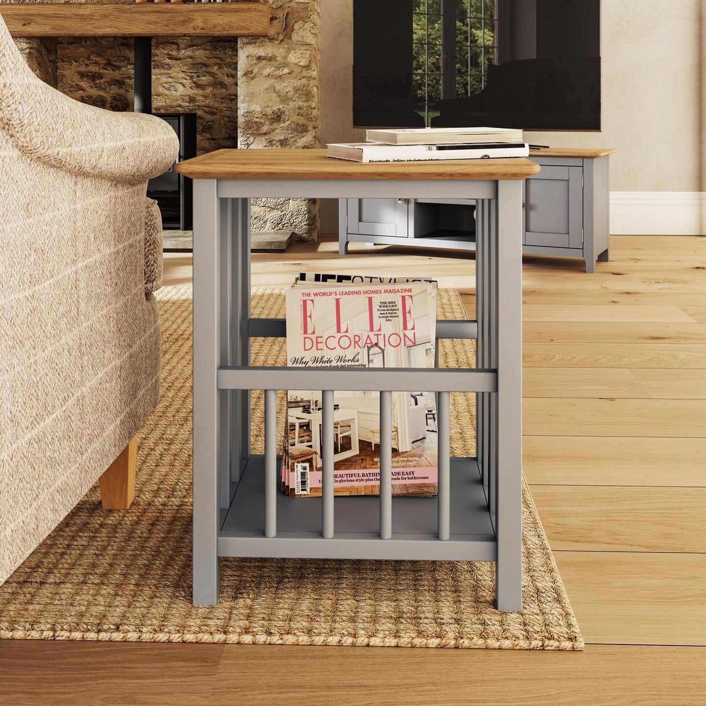 Taberno Dove Grey Magazine Rack & Turntable Stand – Oak